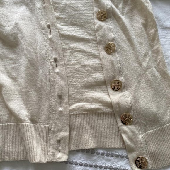 Tory Burch Simone merino wool cream button down cardigan - Picture 3 of 5